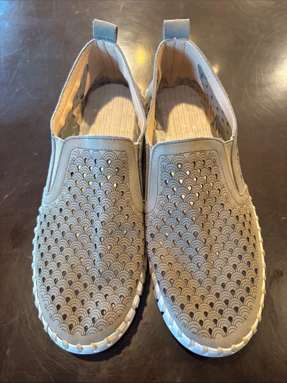 Ilse Jacobsen Hornbæk Tulip Laser Cut Slip On Loafers Grey Size 39